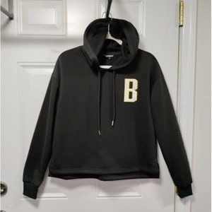 Bebe Sports Womens Long Sleeve Pullover Drawcord Hoodie Sweatshirt Black Medium
